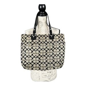 COACH Gallery NS Zipper Tote Bag Handbag Purse Signature Black Khaki